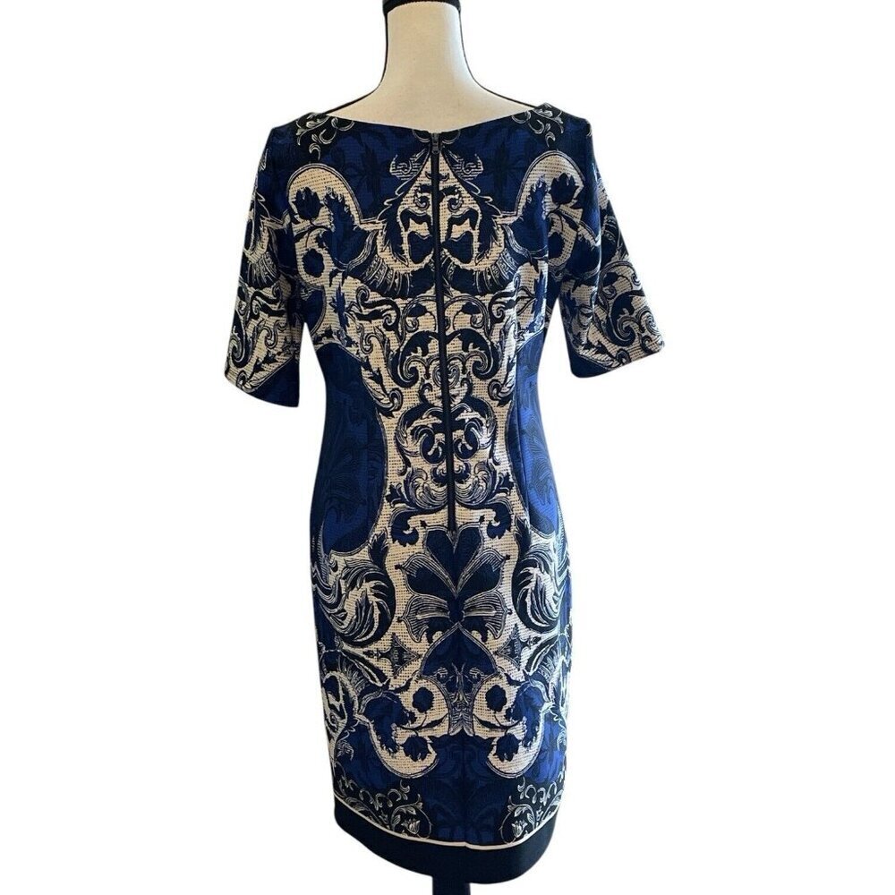 J Taylor Womens Paisley Sheath Dress Size 10 Blue White Print Zipper - Picture 3 of 16